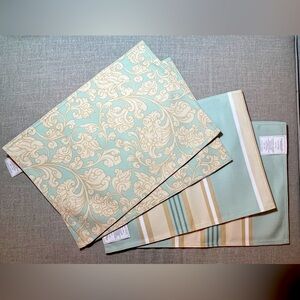 Set of 4 Reversible cloth placemats, new, blue, beige and gold stripes/ paisley